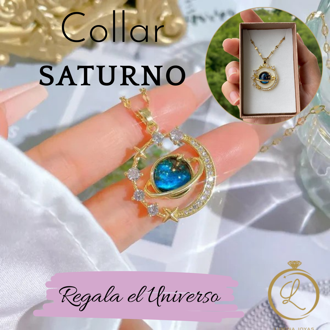 Collar Planeta Saturno Luna+CAJA REGALO