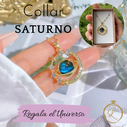 Collar Planeta Saturno Luna+CAJA REGALO