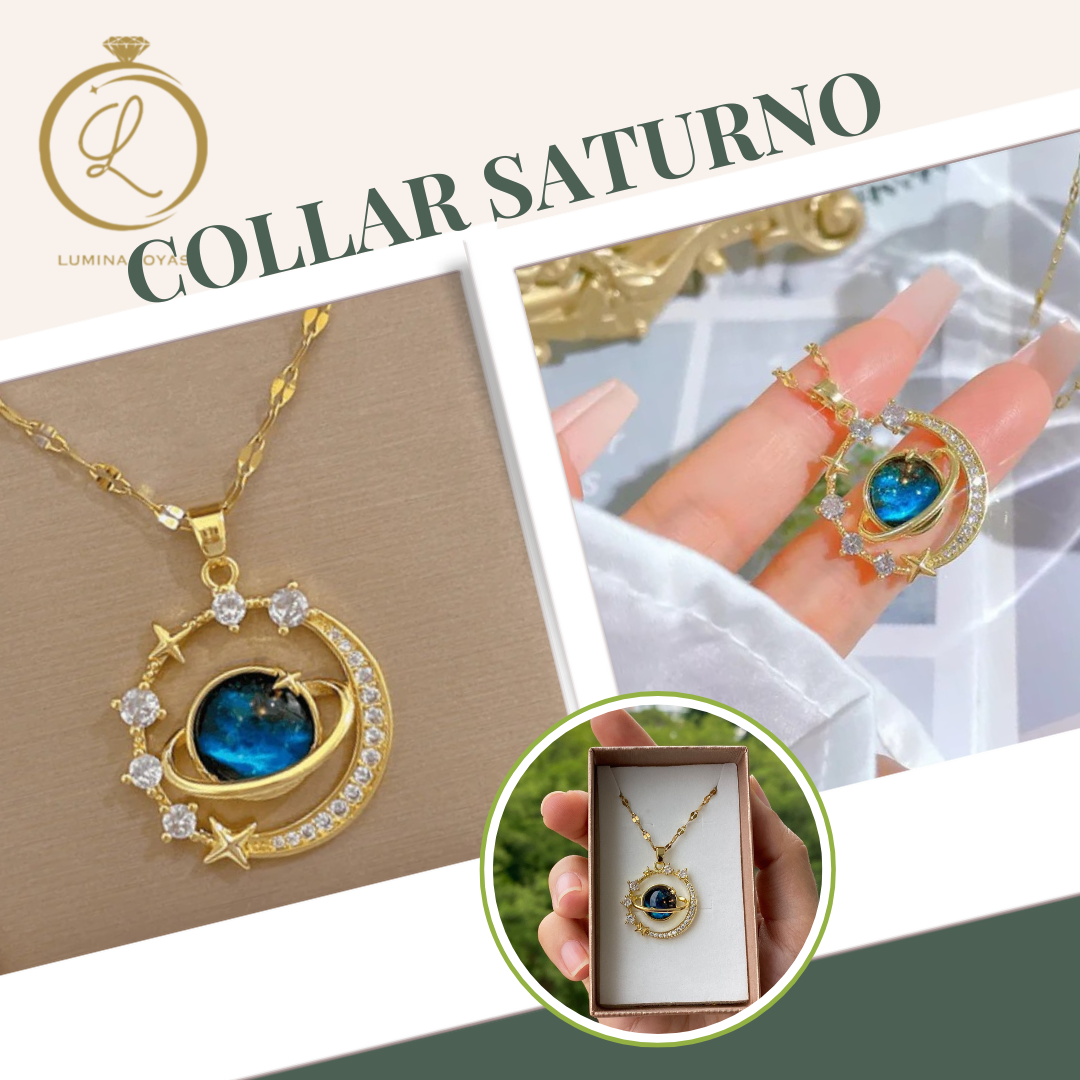 Collar Planeta Saturno Luna+CAJA REGALO
